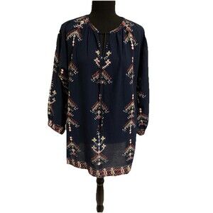 Madewell Marta Folkstitch Popover Top Size XS Aztec Boho Southwestern